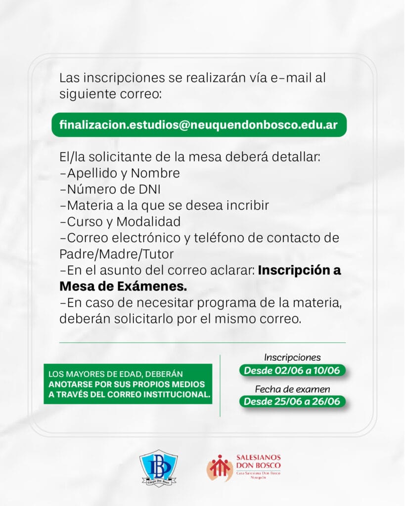 Mesas de finalización de estudios Junio